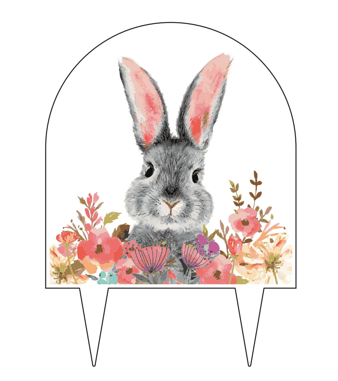 Acrylic Easter Bunny Cake Topper | Clear | Arch | 4 1/2”H x 4”W - 5 1/2"H with Cake Picks | Cute | Florals