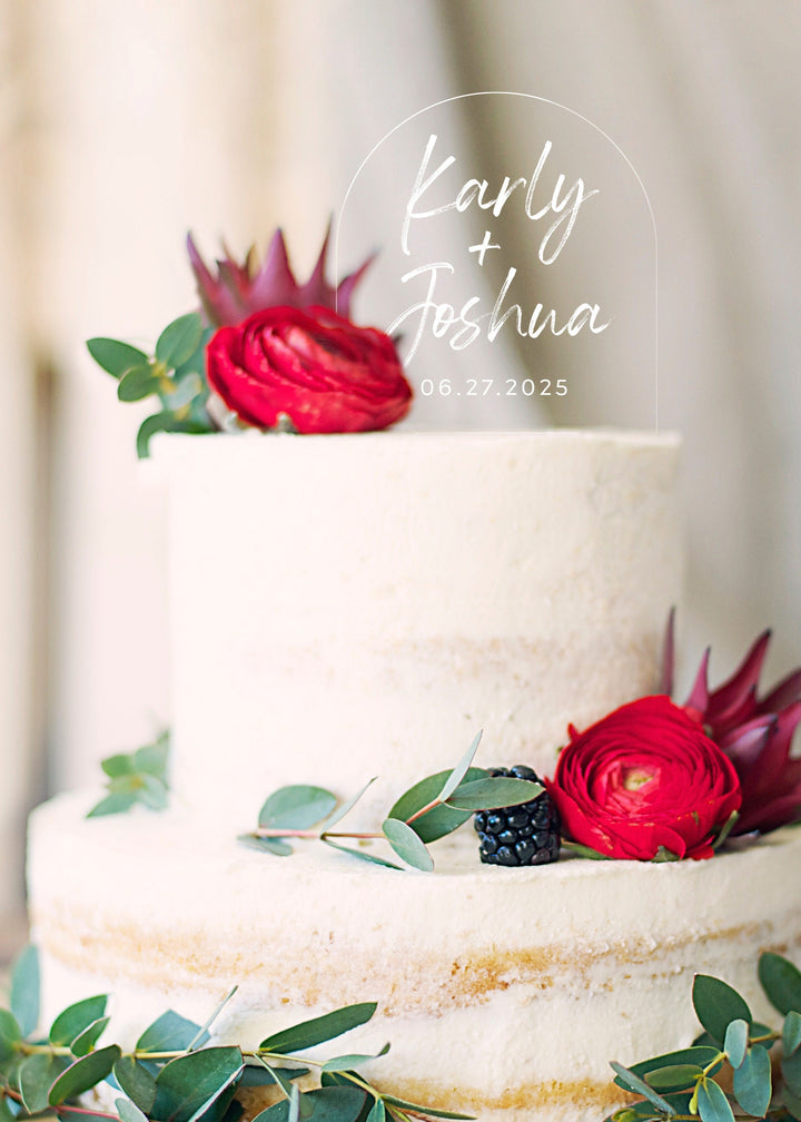 Clear Arch Wedding Cake Topper with Wedding Date