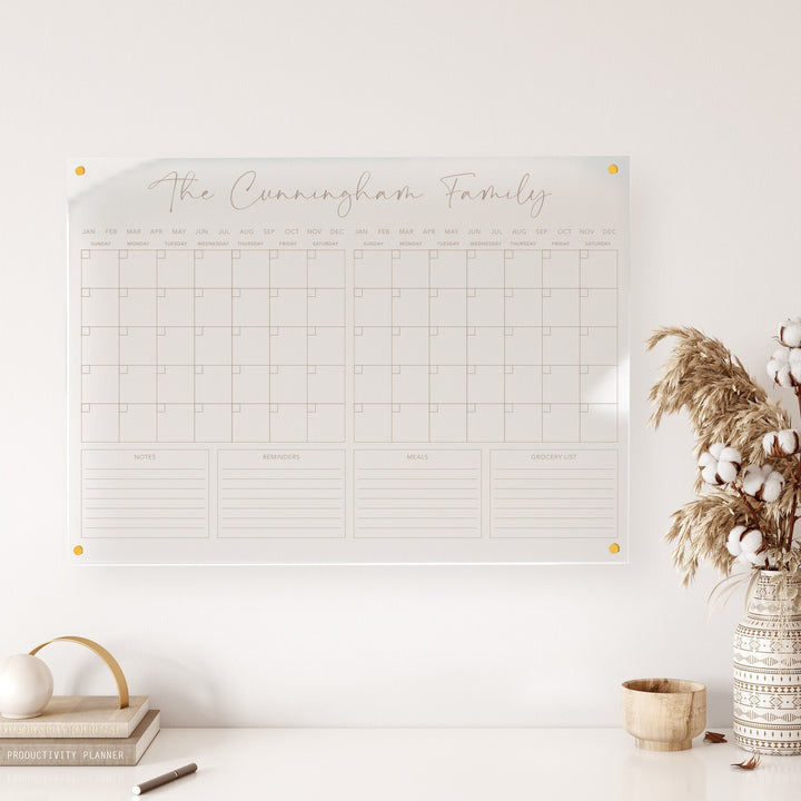 Personalized Acrylic DOUBLE MONTH Calendar | w/ Color Options | Perpetual Calendar | Notes, Reminders, Meals & Grocery List | Dry-Erase