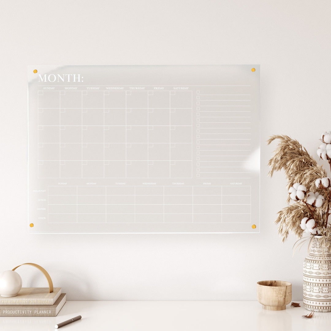 Personalized Acrylic Monthly Calendar | Meal Planner | To-do list | Command Center | Housewarming Gift | Floating Wall Decor