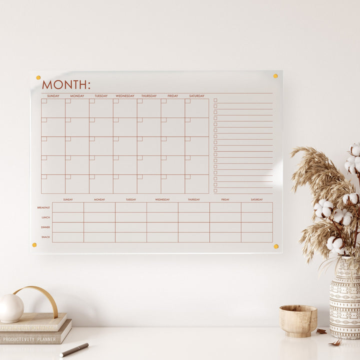 Personalized Acrylic Monthly Calendar | Meal Planner | To-do list | Command Center | Housewarming Gift | Floating Wall Decor