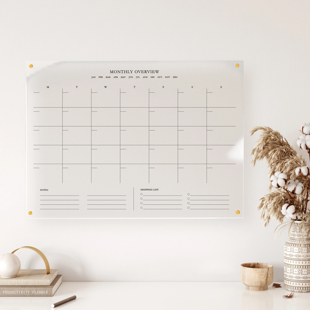 Personalized Acrylic Monthly Wall Calendar w/ Lists | Collaboration with Grace Start (The Established Home) | Housewarming Gift | Home Decor