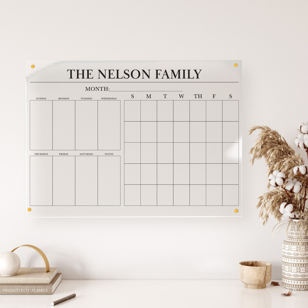 Personalized Acrylic Month and Week Calendar | Wall Calendar | Housewarming Gift | Minimalist | Family Calendar