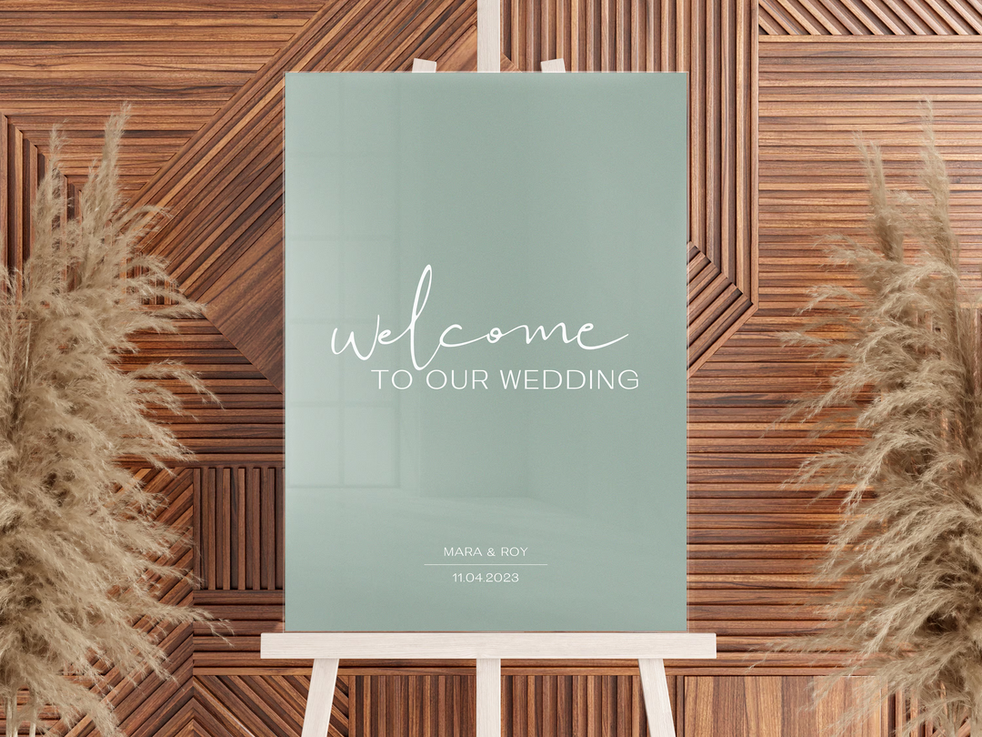 Personalized Acrylic Welcome Sign | Wedding Ceremony | Rectangular | Elegant | Minimal | Clear Acrylic | Sign on Easel