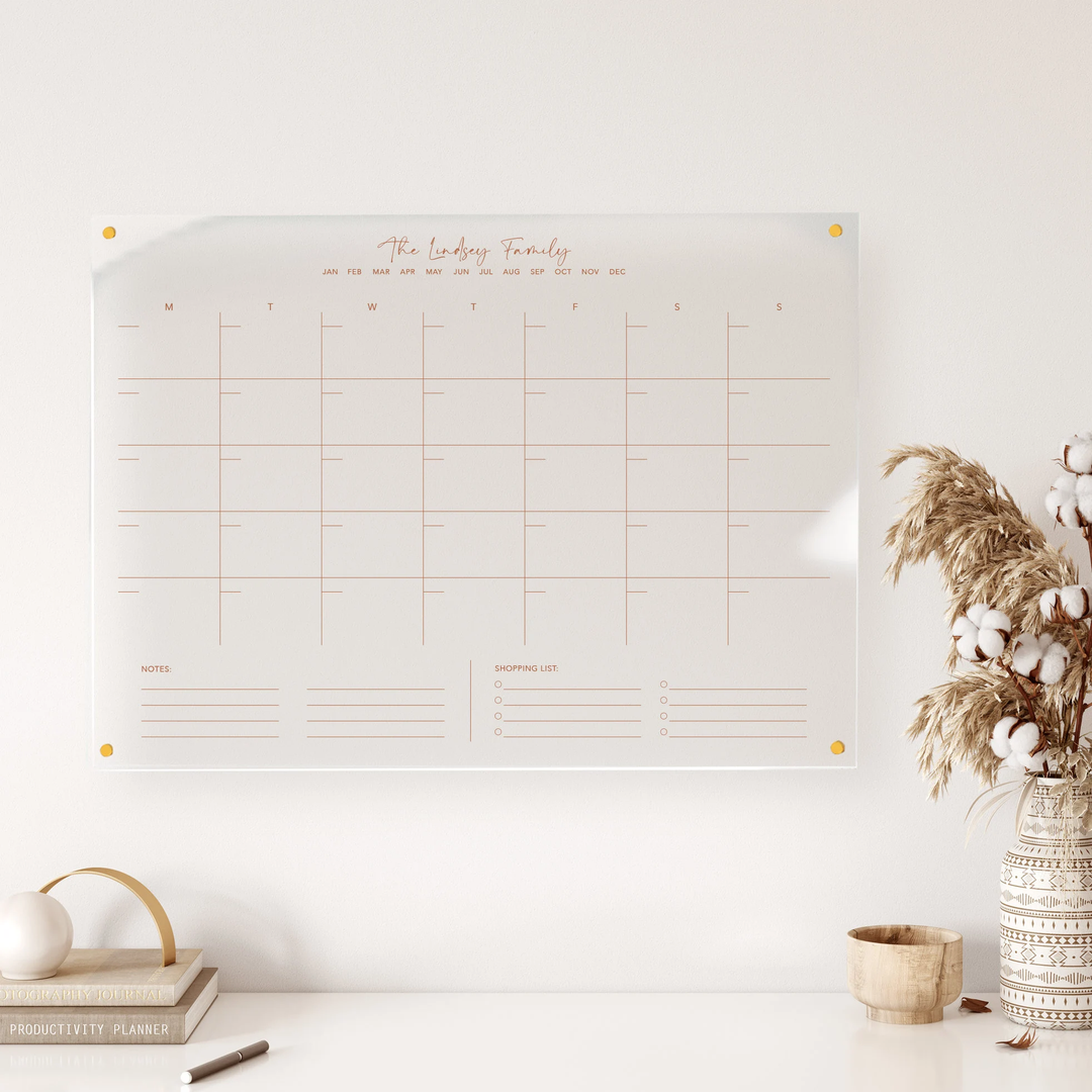 Personalized Acrylic Monthly Wall Calendar w/ Lists | Collaboration with Grace Start (The Established Home) | Housewarming Gift | Home Decor