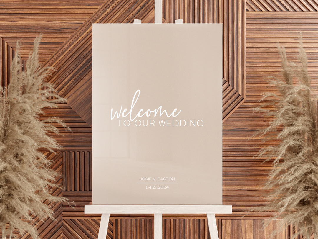 Personalized Acrylic Welcome Sign | Wedding Ceremony | Rectangular | Elegant | Minimal | Clear Acrylic | Sign on Easel