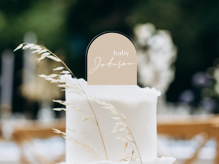 Personalized Acrylic Baby Cake Topper | Arch | Boho | 4 1/2”H x 4”W - 5 1/2"H with Cake Picks | Minimalist | Classic | Trendy | Stylish