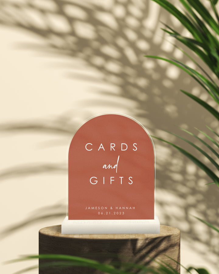 Arch Cards and Gifts Sign with Colored Background