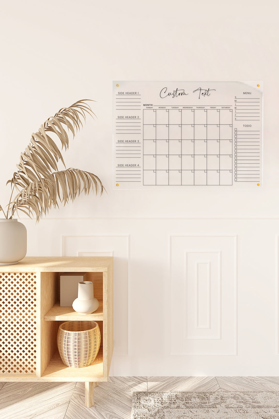 Monthly Wall Calendar with Menu, To-Do List and Custom Lists