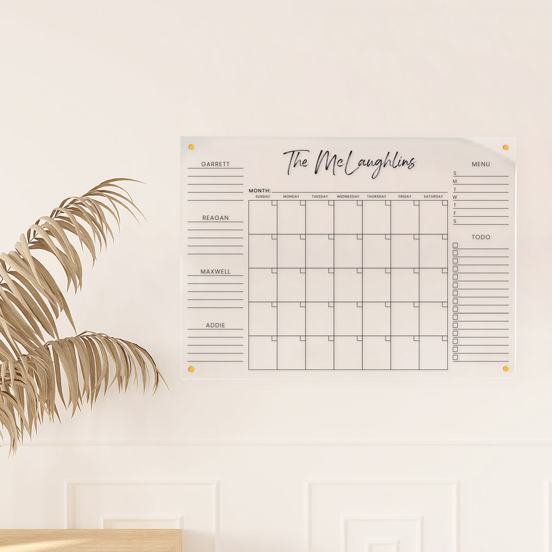 Monthly Wall Calendar with Menu, To-Do List and Custom Lists