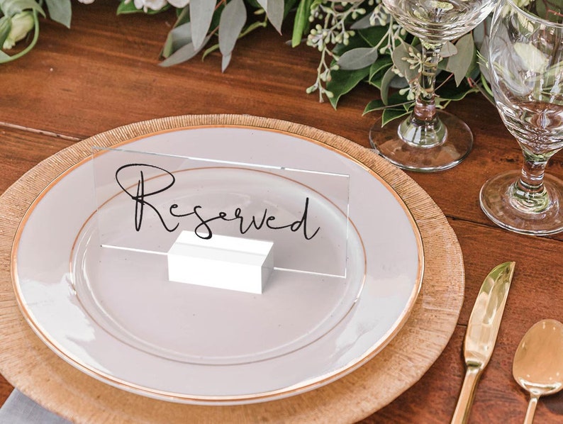 Reserved Table Sign - Clear with Colored Text