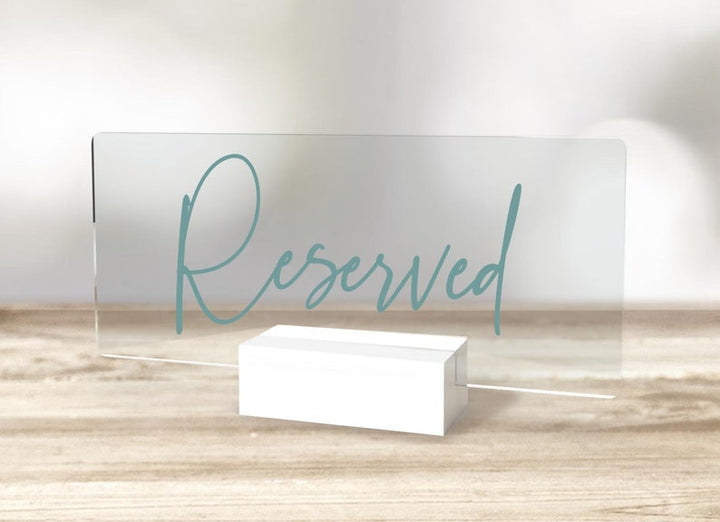Reserved Table Sign - Clear with Colored Text